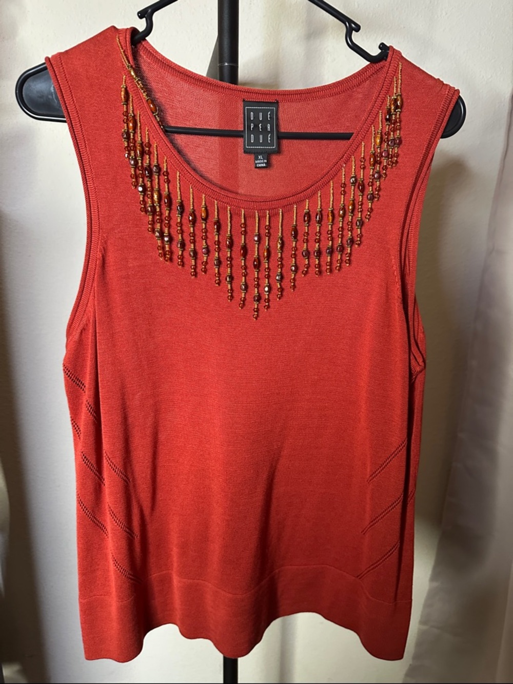 DUE PER DUE Beaded Rust Sleeveless Silk/ Rayon Tank